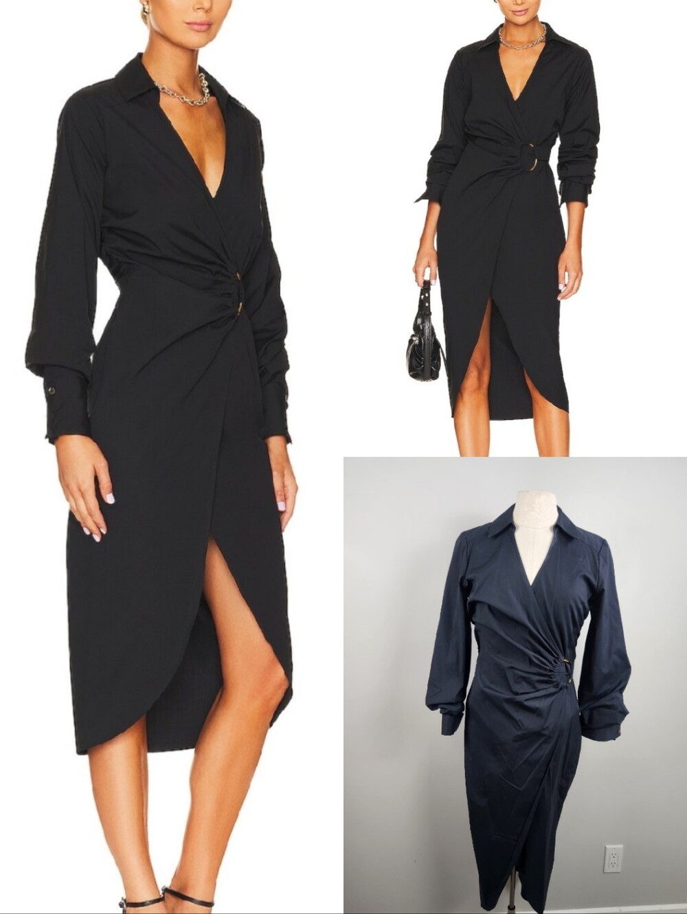 Veronica Beard Afton Faux Wrap Shirt Dress Black Sz 4 Cotton Professional Office